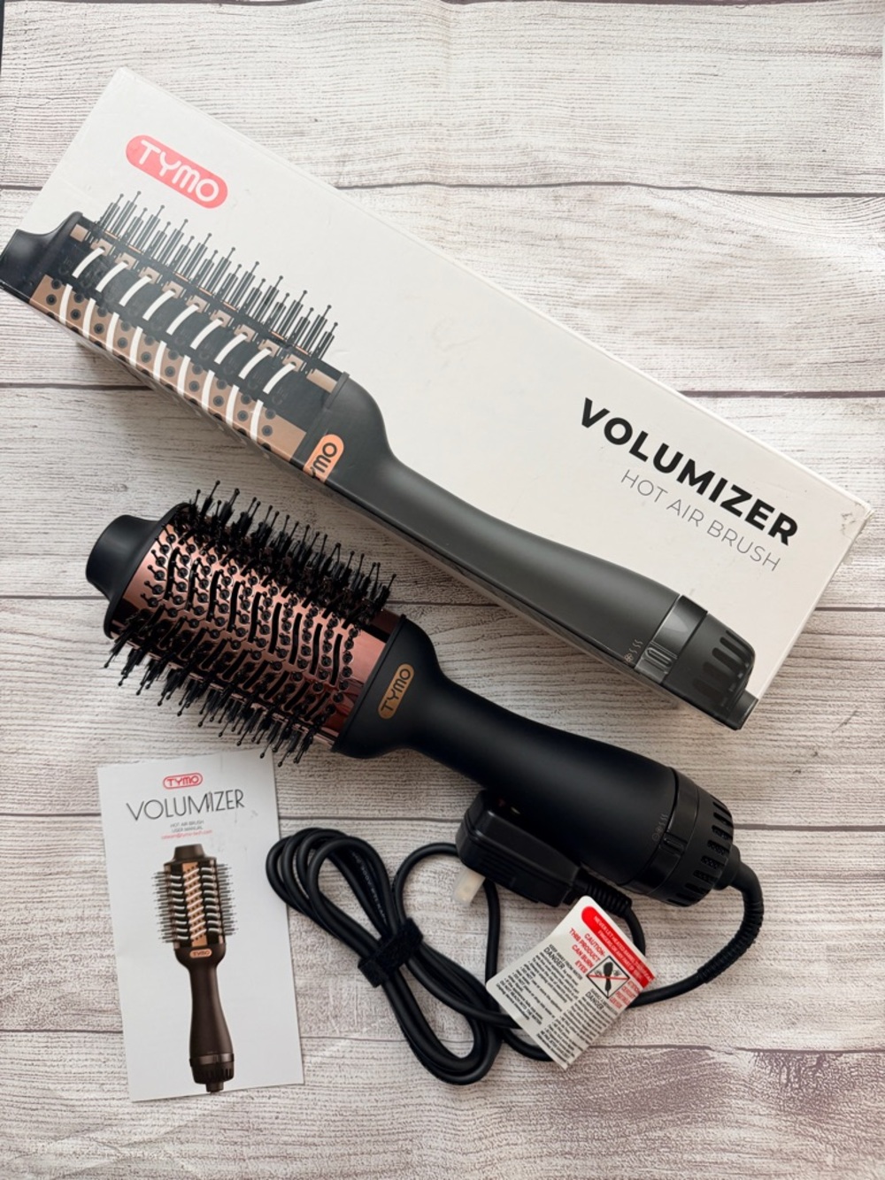 TYMO Volumizer & Sleek Hot Air Brush / New  Black with Rose Gold Barrel Open Box